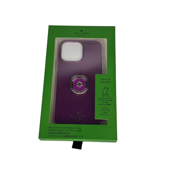 Kate Spade Dark Raspberry Glitter iPhone 15 Pro Max Case with Ring Stand - Picture 1 of 8